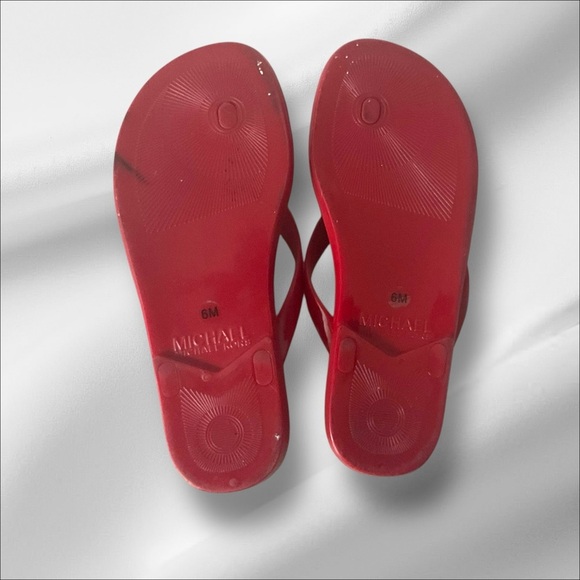 Michael Kors Red Jelly Cork Thong Flip Flops SZ 6 Women Summer Sandal Beach - Picture 5 of 7